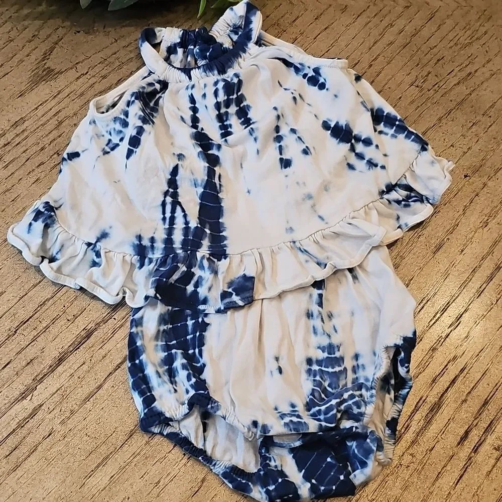Ralph Lauren Navy and White Tie Dye Baby Romper 6M